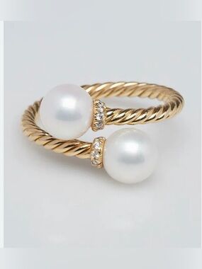 Gold Pearl Open Ring - White Pearls